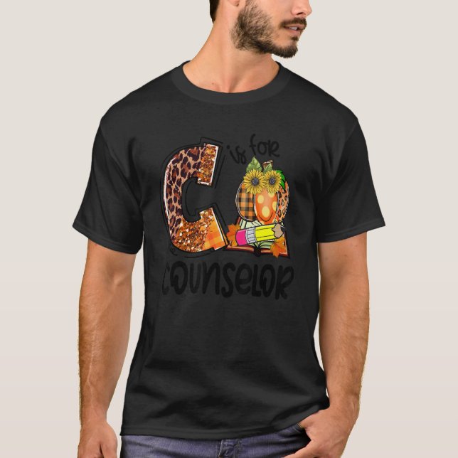 Camiseta C Is For Counselor Leopard Pumpkin Fall Thanksgivi (Anverso)
