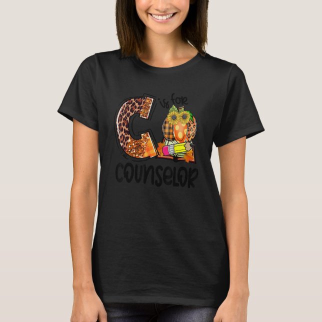 Camiseta C Is For Counselor Leopard Pumpkin Fall Thanksgivi (Anverso)