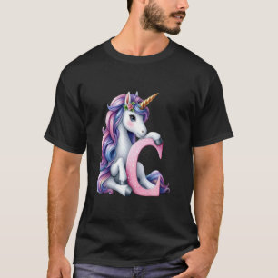 Camiseta C Letra inicial unicornio monograma alfabeto birth