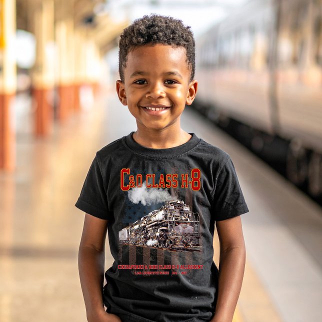 Camiseta C&O Clase H-8 Locomotora Allegheny - bandera ameri (C&O Class H-8 2-6-6-6 Allegheny Steam Locomotive. Boy Basic T-Shirt)