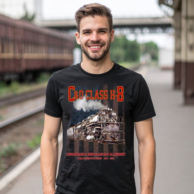 Camiseta C&O Clase H-8 Locomotora Allegheny - bandera ameri (C&O Class H-8 2-6-6-6 Allegheny Steam Locomotive. Mens Basic T-Shirt)