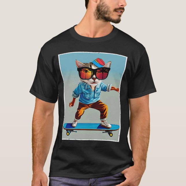 Camiseta Ca Cat Skateboarding Retro View Cool Cats  1 (Anverso)