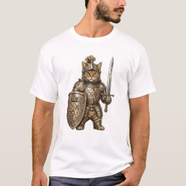 Camiseta Caballero Gato Real en Armadura Dorada