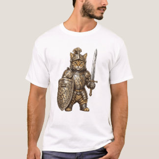 Camiseta Caballero Gato Real en Armadura Dorada
