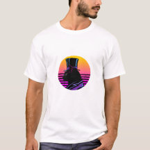 Caballero Gato Retro Synthwave con Sombrero de Cop