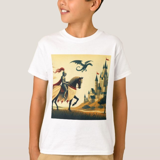 Camiseta Caballero medieval/dragón/fantasía de castillo (Anverso)