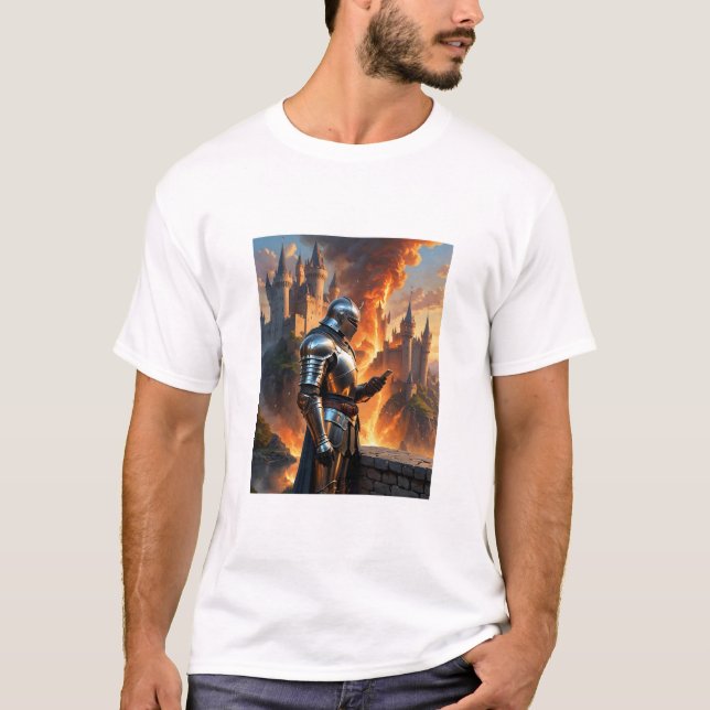 Camiseta Caballero Medieval Funny Castle Fire Fantasy Art T (Anverso)