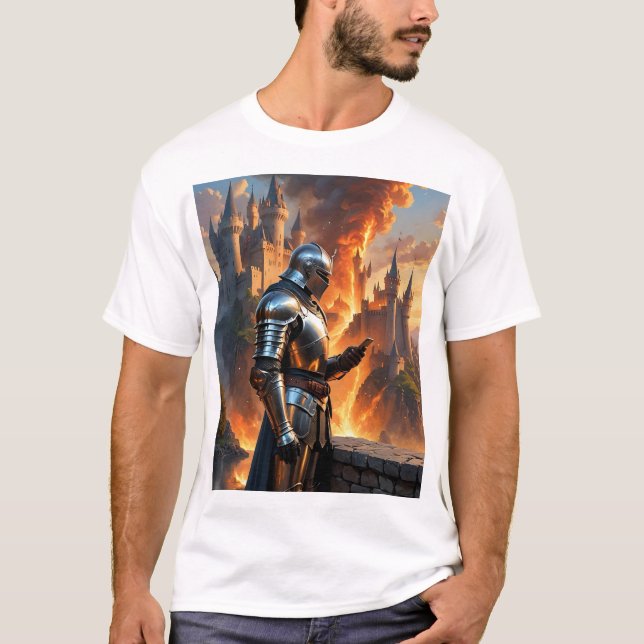 Camiseta Caballero Medieval Funny Castle Fire Fantasy Art T (Anverso)