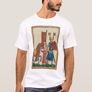 Camiseta Caballero y escudero, arte medieval del siglo XIV