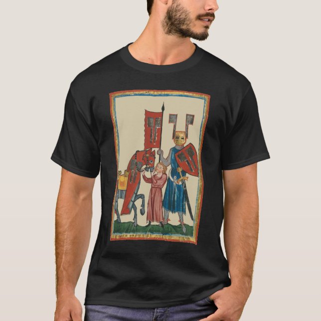 Camiseta Caballero y escudero, arte medieval del siglo XIV (Anverso)