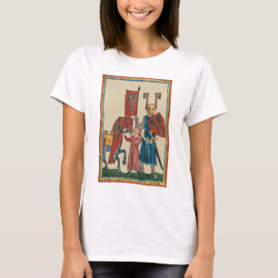 Camiseta Caballero y escudero, arte medieval del siglo XIV