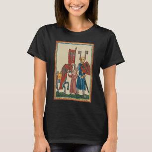 Camiseta Caballero y escudero, arte medieval del siglo XIV