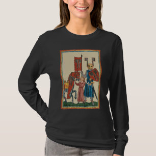 Camiseta Caballero y escudero, arte medieval del siglo XIV