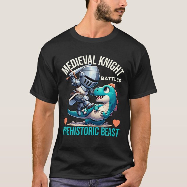 Camiseta Caballeros medievales luchan contra bestia prehist (Anverso)