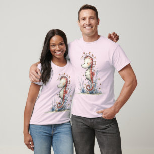 Camiseta Caballito de mar floral caprichoso acuarela animal