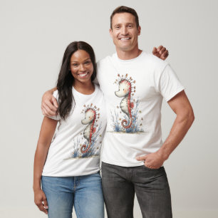 Camiseta Caballito de mar floral caprichoso acuarela animal