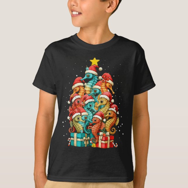 Camiseta Caballito de mar lindo sombrero de árbol de Navida (Anverso)
