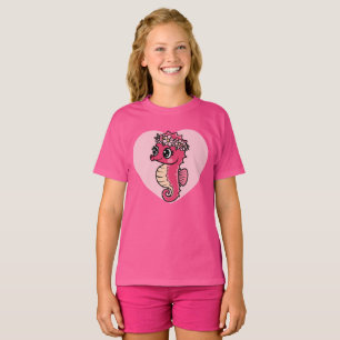 Camiseta Caballito de mar rojo Kawaii en corazón