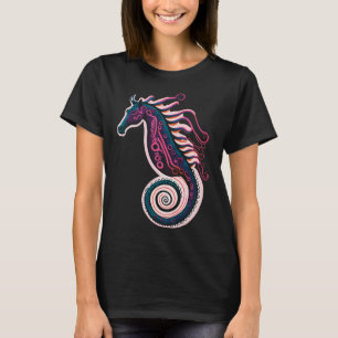 Camiseta Caballito de mar rosa naval para las chicas de los