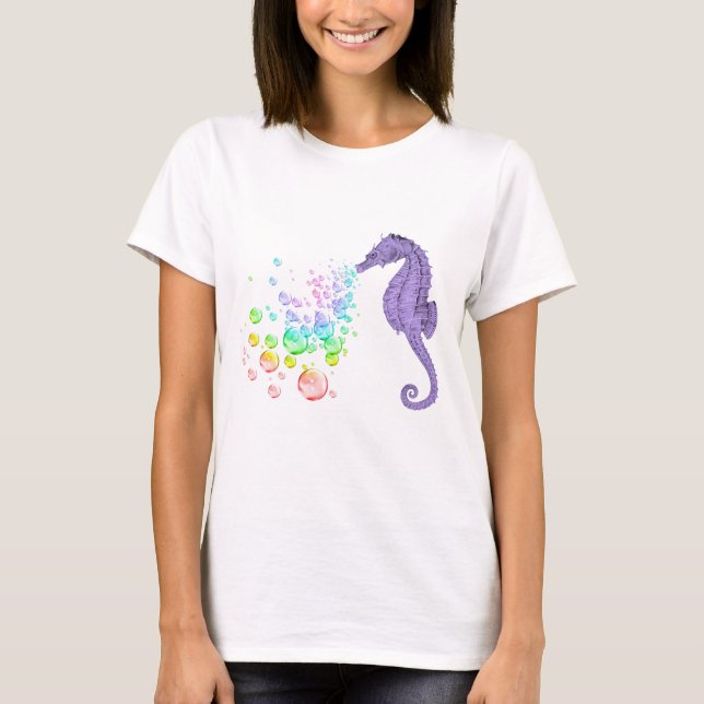 Camiseta caballito de mar soplando burbujas de arco iris (Anverso)