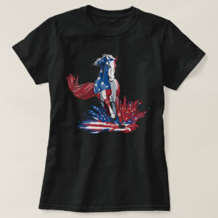 Camiseta Caballo 4 de Julio Mujeres Niñas Bandera Americana