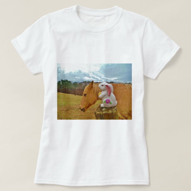 Camiseta Caballo amarillo, conejo de primavera (Diseño del anverso)