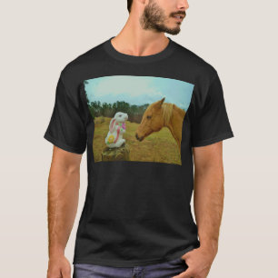 Camiseta Caballo amarillo rubio y conejo de Pascua
