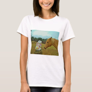 Camiseta Caballo amarillo rubio y conejo de Pascua