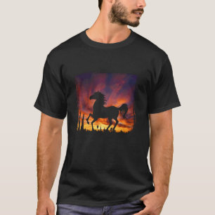 Camiseta Caballo Árabe Hermoso Silueta de Atardecer-Naranja