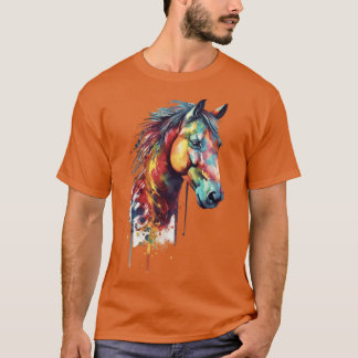 Camiseta Caballo Arcoíris Cabeza Acuarela