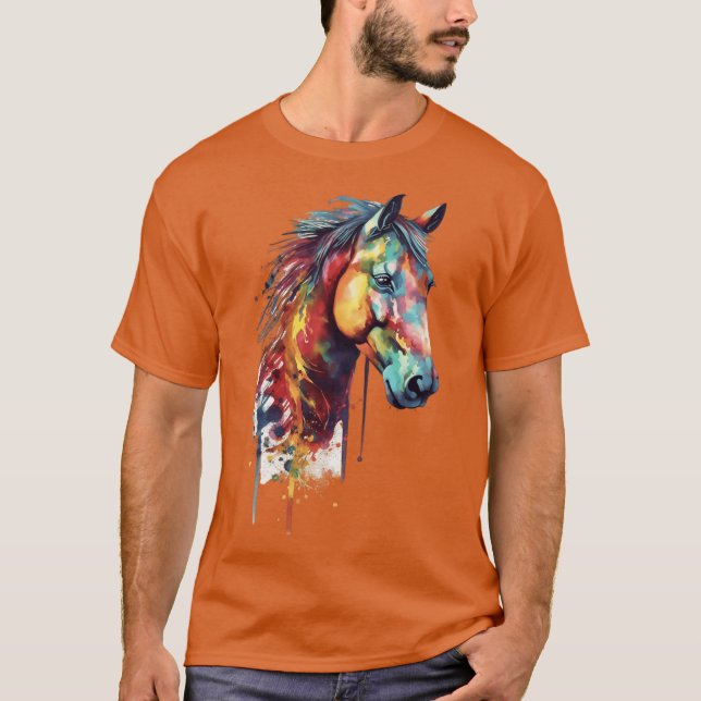 Camiseta Caballo Arcoíris Cabeza Acuarela (Anverso)