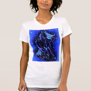 Camiseta Caballo Azul Mágico Corriendo En La Noche Estelar