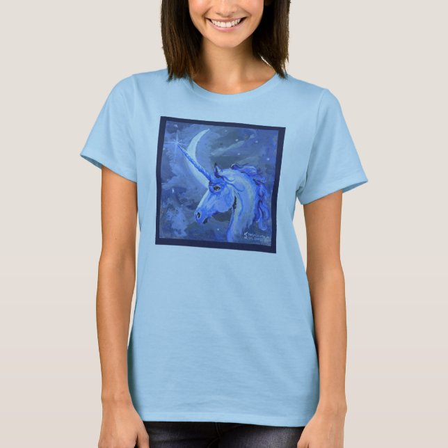 Camiseta Caballo azul púrpura lunar de Pegaso de las lunas (Anverso)