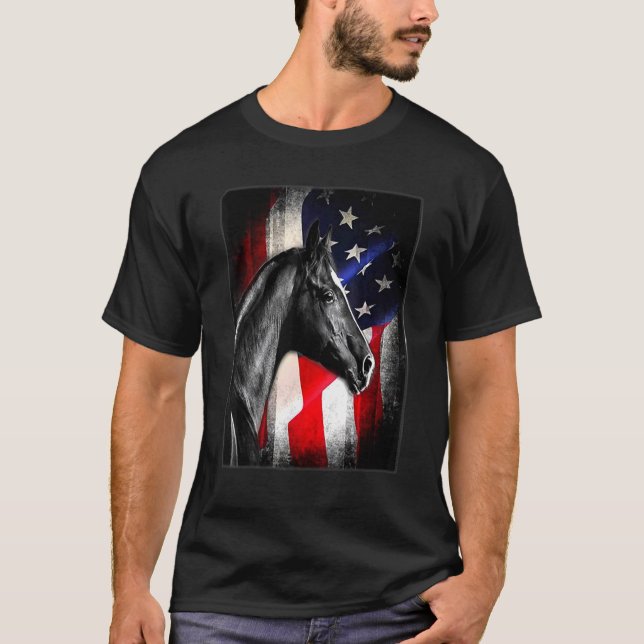 Camiseta Caballo Bandera Americana Caballo Montando Caballo (Anverso)