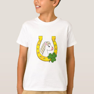 Camiseta Caballo blanco lindo con zapato de caballo dorado,