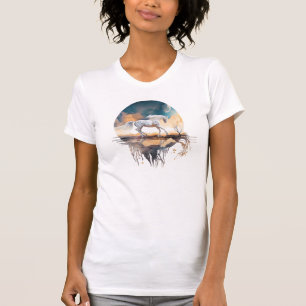 Camiseta Caballo blanco y la reflexión de la luna sobre el