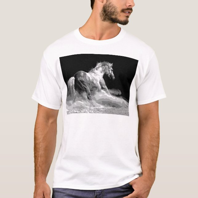 Camiseta Caballo blanco y negro en acción (Anverso)