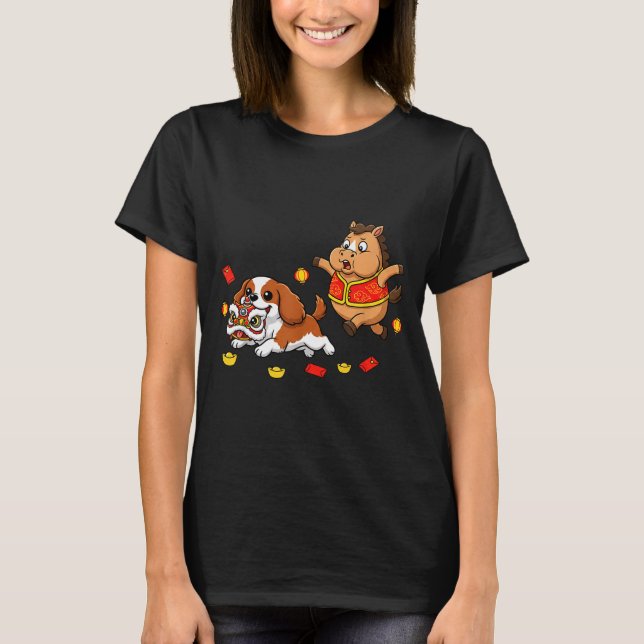 Camiseta Caballo Chino Cavalier King Charles Spaniel Feliz  (Anverso)
