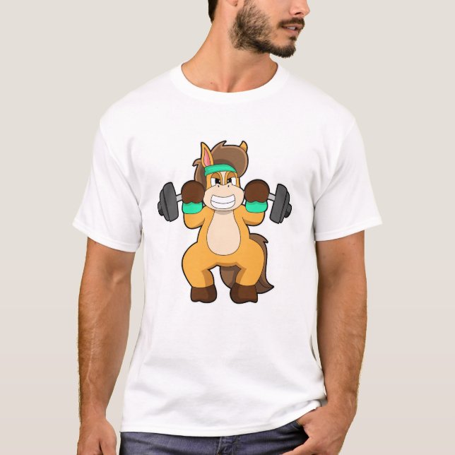 Camiseta Caballo como culturista con Barbell (Anverso)