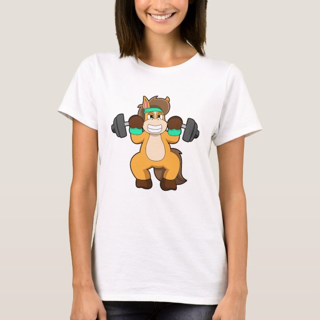 Camiseta Caballo como culturista con Barbell (Anverso)