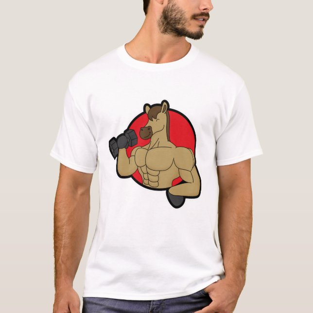 Camiseta Caballo como culturista con dumbbell (Anverso)