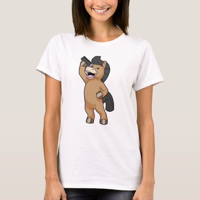 Camiseta Caballo como peluquero con comb (Anverso)
