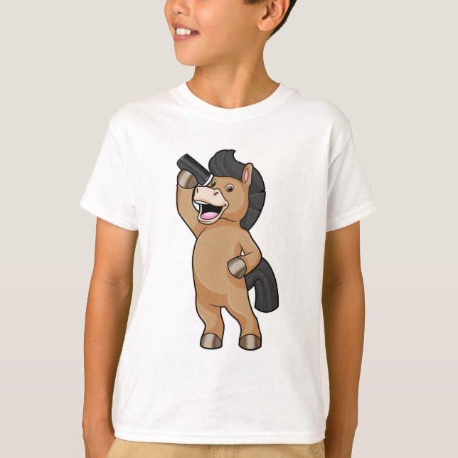 Camiseta Caballo como peluquero con comb (Anverso)
