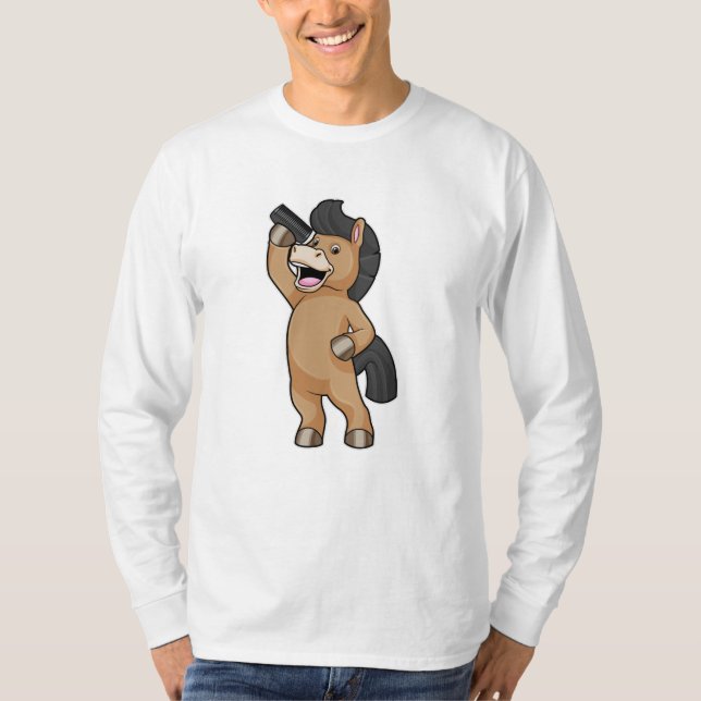 Camiseta Caballo como peluquero con comb (Anverso)