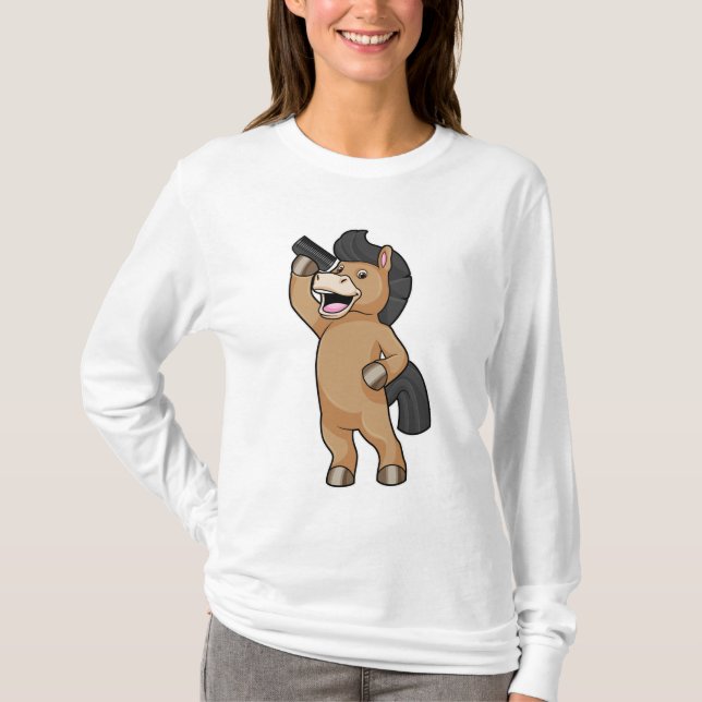 Camiseta Caballo como peluquero con comb (Anverso)