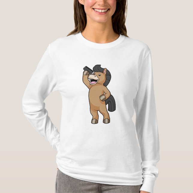 Camiseta Caballo como peluquero con comb (Anverso)