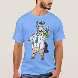 Camiseta Caballo como químico con gafas y tubo de ensayo