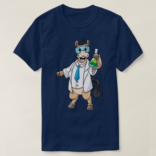 Camiseta Caballo como químico con gafas y tubo de ensayo (Diseño del anverso)
