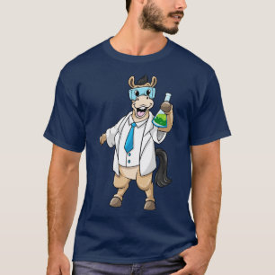Camiseta Caballo como químico con gafas y tubo de ensayo