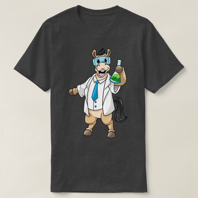 Camiseta Caballo como químico con gafas y tubo de ensayo (Diseño del anverso)